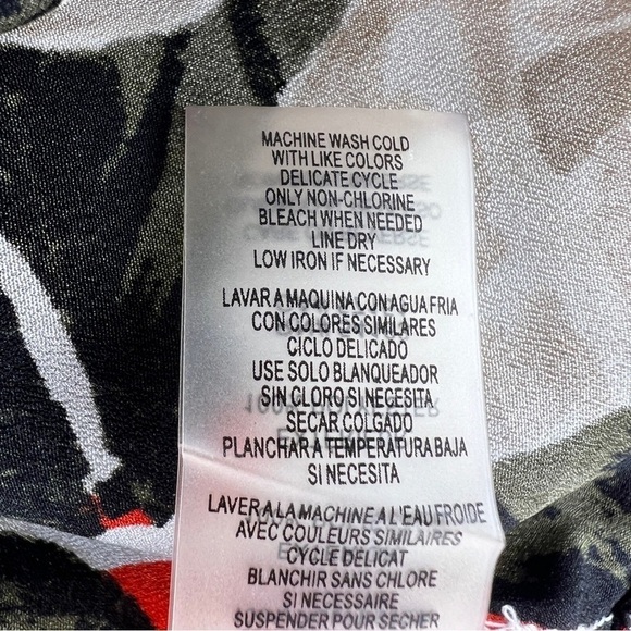 MEDIUM CALVIN KLEIN TROPICAL PRINT SHORT SLEEVE BLOUSE BEIGE RED GREEN LEAF - Picture 12 of 12